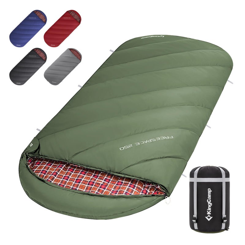 KingCamp Sleep Bag, Winter Sleeping Bag, 4 Seasons Blanket Sleep Bag, Plus Size Cotton Flannel for Adults, Outdoor and Camping, Warm Light, Indoor and Outdoor (Olive) - Image 1
