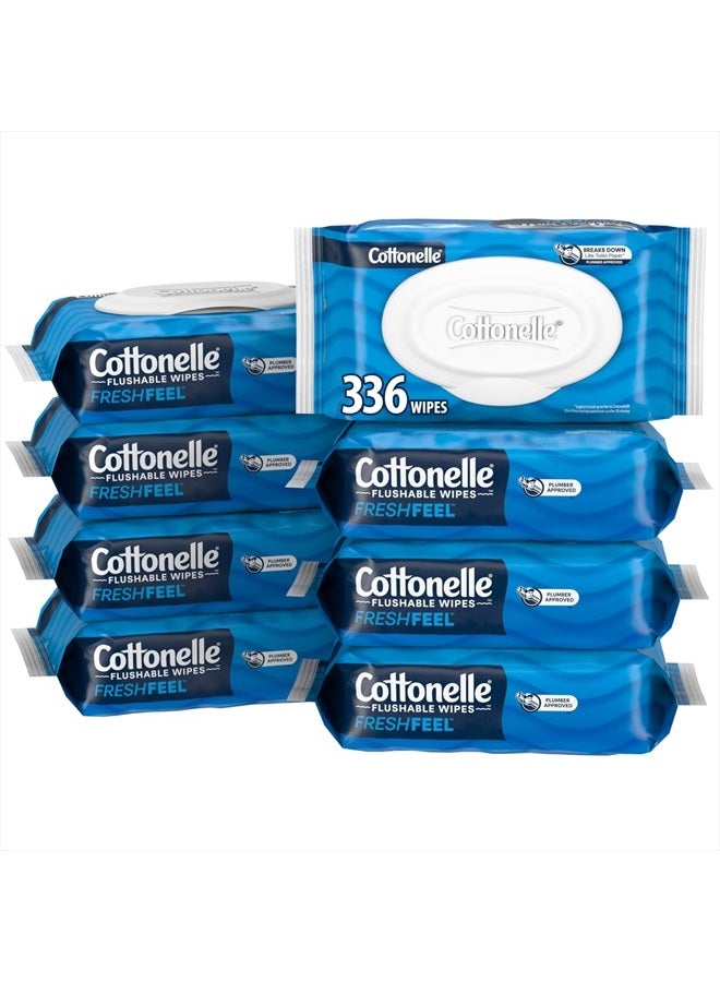 Cottonelle Fresh Feel Flushable Wet Wipes, Adult Wet Wipes, 8 Flip-Top Packs, 42 Wipes Per Pack (336 Total Wipes), Packaging May Vary - Image 1