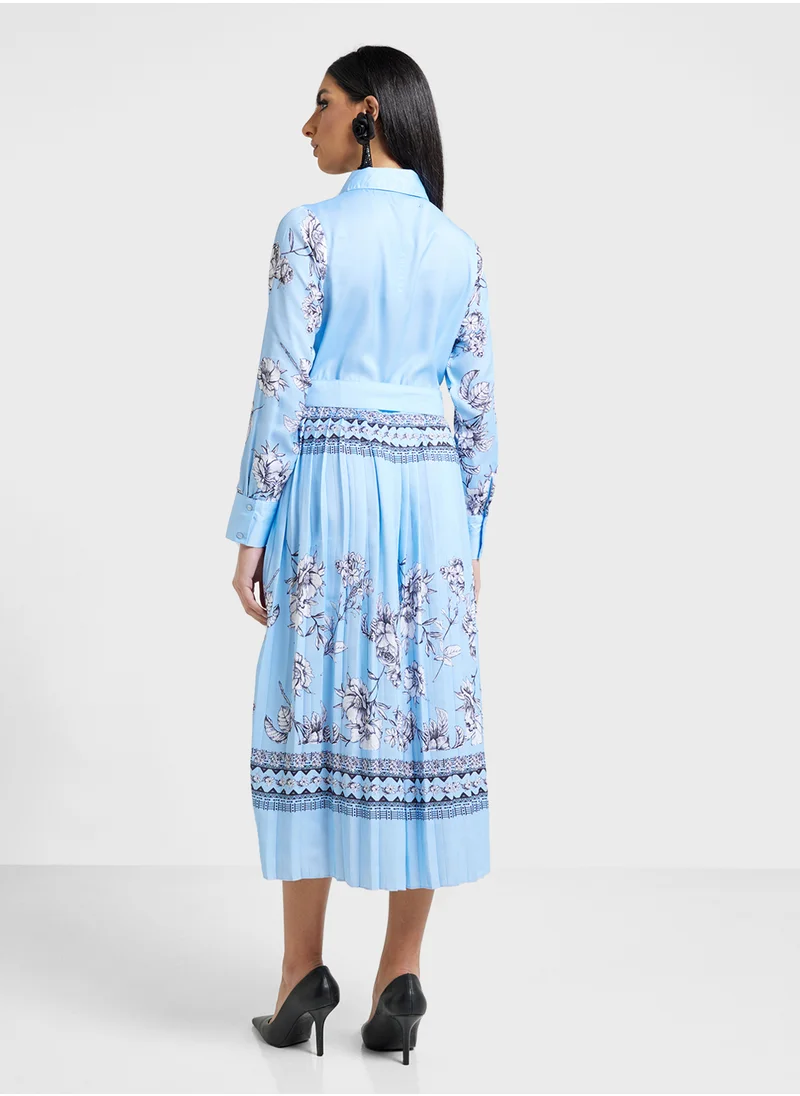 Khizana Printed Fit & Flare Belted Dress