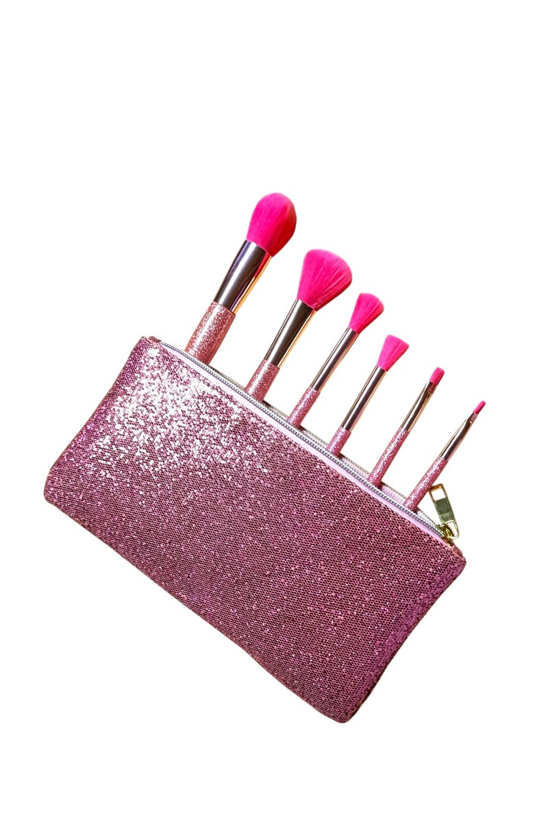 مجموعة فرش مكياج مع حقيبة فرش - 6  قطع