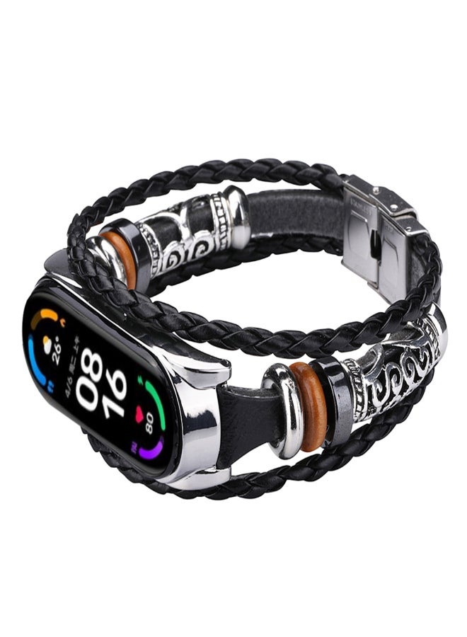 Wrist Strap Replacement for Xiaomi Mi Band 6/6 NFC Mi Band 5 Smart Watch Beaded Leather Cord Ethnic Style DIY Wristband Replacement Watch Strap - Image 5
