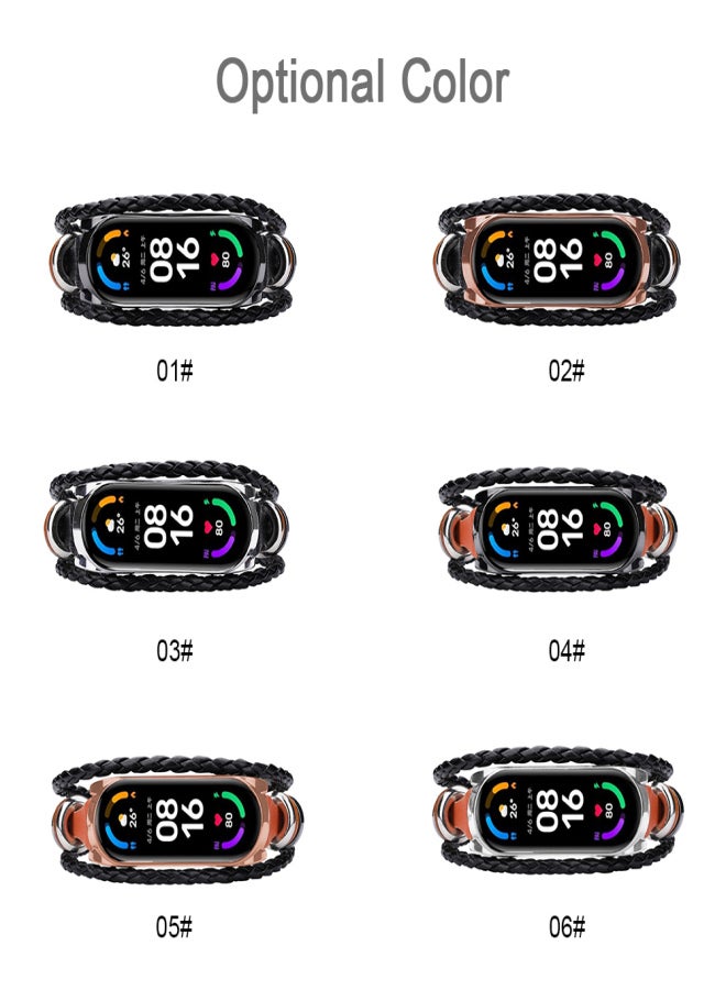 Wrist Strap Replacement for Xiaomi Mi Band 6/6 NFC Mi Band 5 Smart Watch Beaded Leather Cord Ethnic Style DIY Wristband Replacement Watch Strap - Image 2