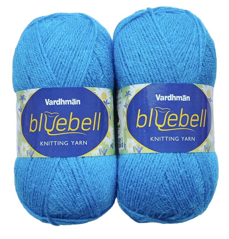 KYSS Vardhman Bluebell 400 GM 1 Ball 100 GM Each Wool Ball Hand Knitting WoolArt Craft Soft Fingering Crochet Hook Yarn Needle Acrylic Knitting Yarn Thread Dyed Shade No79 - Image 1