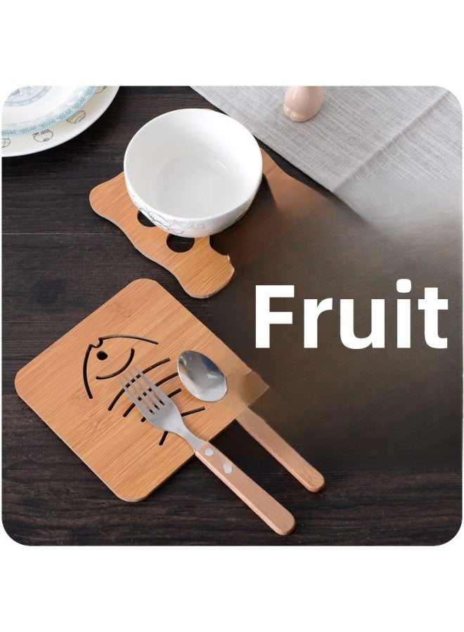 Wooden Cartoon Heat Insulation Mat Dining Table Tea Cup Mat Kitchen Bamboo Wood Non-slip Pot Mat Bowl Mat-Color:Large Special Notch Apple# C06PP#-Specifications:Small 800/piece, Large 300/piece  - Image 2