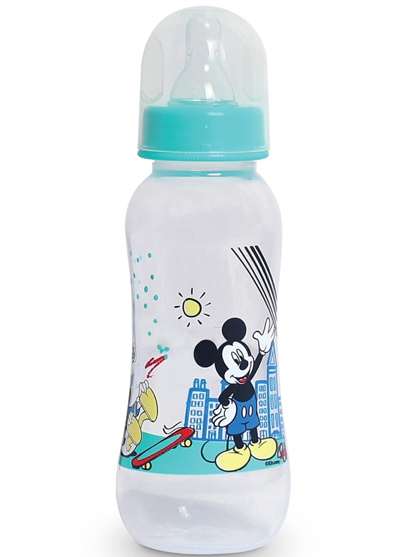 Disney Mickey Mouse Baby 9 Oz/250 Ml Feeding Bottle Fast Flow Baby Bottles With Non Collapsing Silicone Nipples, Easy To Clean, Bpa Free, 0+ Months Official Disney Product, Multicolor