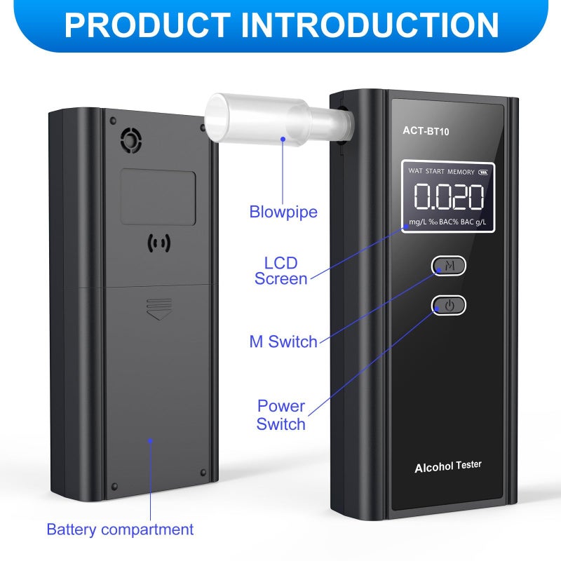 Homealexa Portable Breath Alcohol Monitor â€“ Personal-Use LCD Breath Checker with 10 Mouthpieces, Compact Device for Home, Car, Party Safety Awareness - Image 2