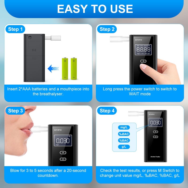 Homealexa Portable Breath Alcohol Monitor â€“ Personal-Use LCD Breath Checker with 10 Mouthpieces, Compact Device for Home, Car, Party Safety Awareness - Image 4