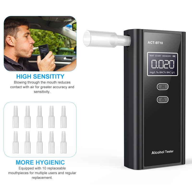 Homealexa Portable Breath Alcohol Monitor â€“ Personal-Use LCD Breath Checker with 10 Mouthpieces, Compact Device for Home, Car, Party Safety Awareness - Image 3
