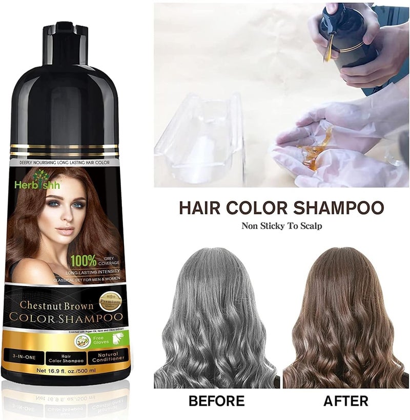 Herbishh Ultimate Hair Color Shampoo Kit - Chestnut Brown (3Pcs Hair Color Shampoo 500 ml + 1 Argan Hair Mask 150 ml) - Image 3