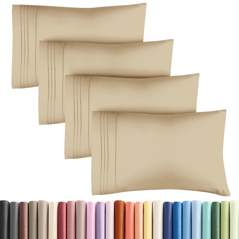 CGK Unlimited King Pillow Cases Set of 4  Ultra Soft Hotel Quality Pillowcase Covers  Luxury Comfy Cozy Bedding for Women Men Kids  Teens  Machine Washable Pillow Protectors  4 Pieces Set  King Size Beige 