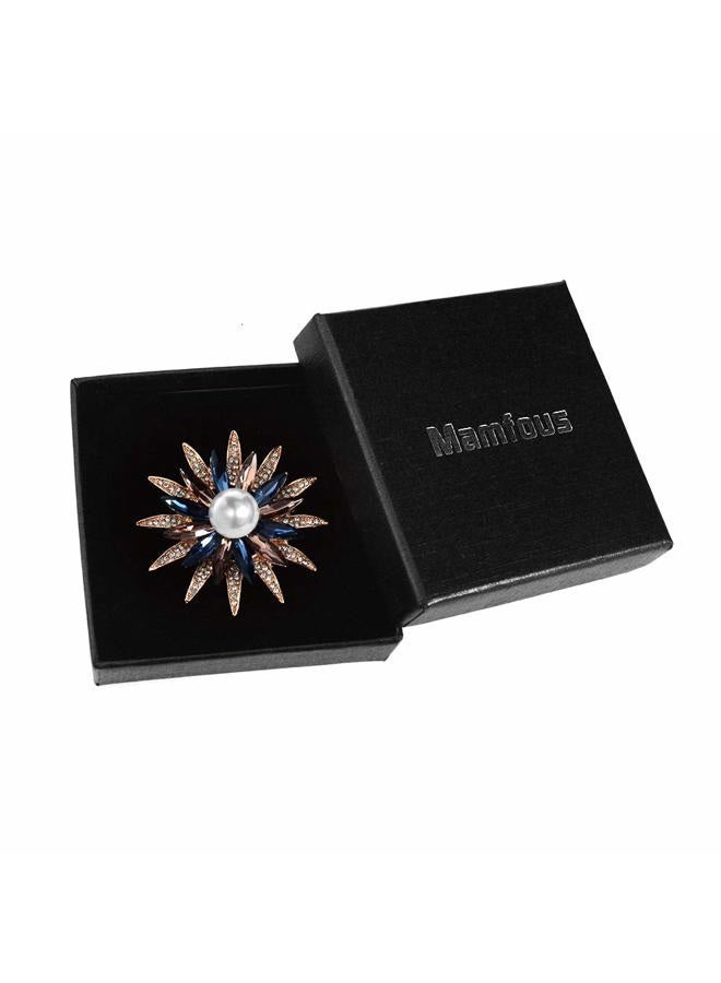 Mamfous Austrain Crystal Geometry Flower Brooch Pins with Simulated Pearl Bouquet Jewelry Accessories for Women, Crystal Pearl Rhinestone Metal, - Image 3