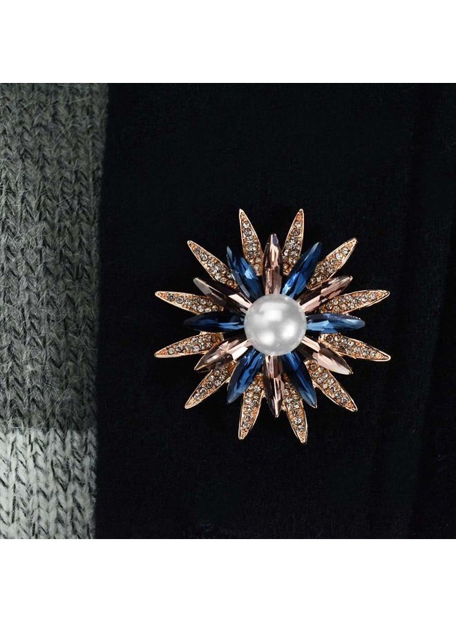 Mamfous Austrain Crystal Geometry Flower Brooch Pins with Simulated Pearl Bouquet Jewelry Accessories for Women, Crystal Pearl Rhinestone Metal, - Image 5