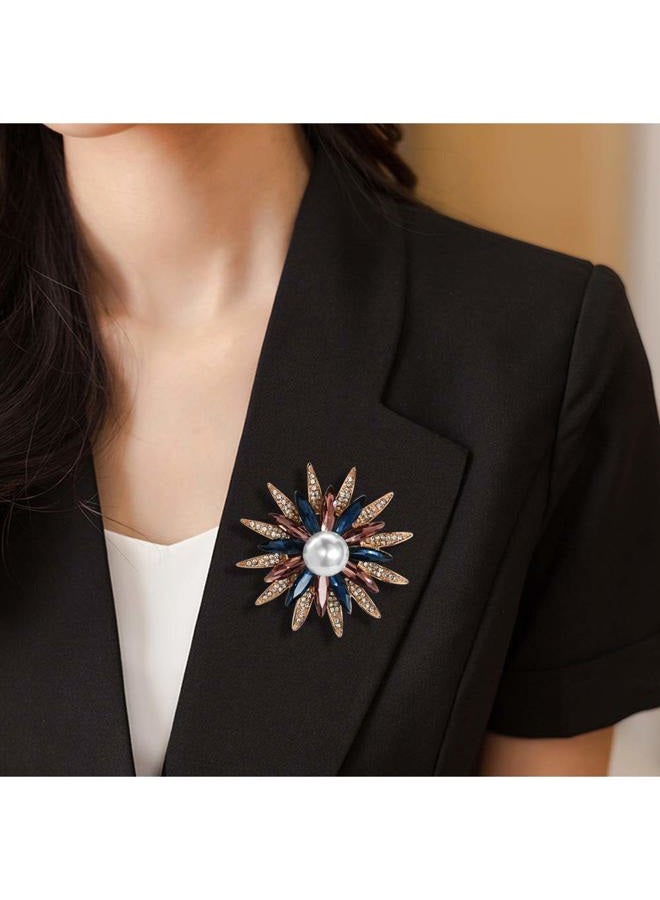 Mamfous Austrain Crystal Geometry Flower Brooch Pins with Simulated Pearl Bouquet Jewelry Accessories for Women, Crystal Pearl Rhinestone Metal, - Image 4