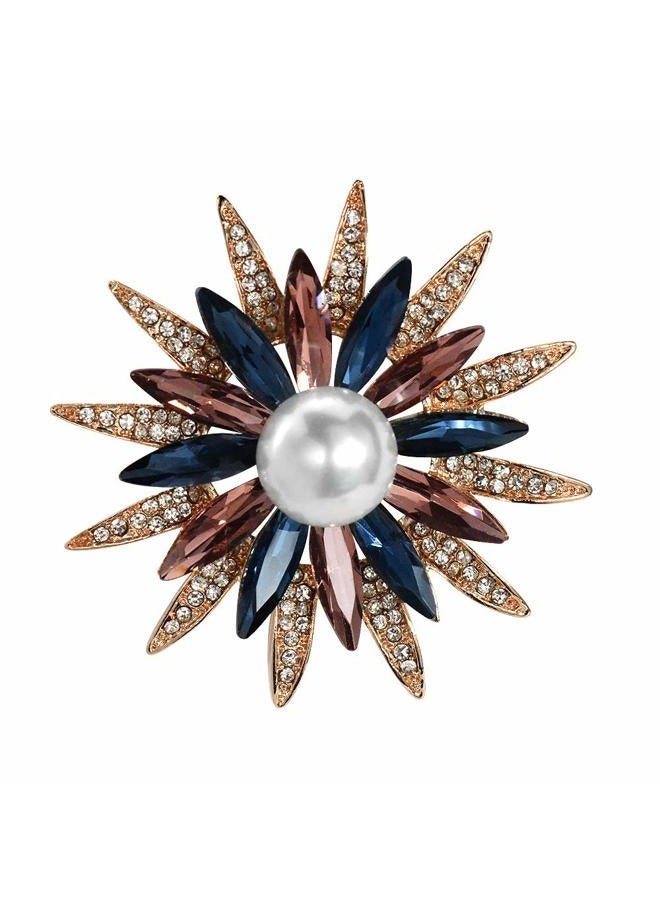 Mamfous Austrain Crystal Geometry Flower Brooch Pins with Simulated Pearl Bouquet Jewelry Accessories for Women, Crystal Pearl Rhinestone Metal, - Image 1