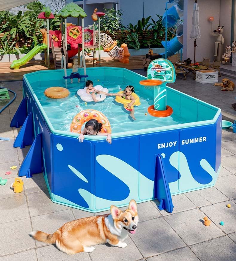 AUTOYSUR حوض سباحة خارجي غير قابل للنفخ من AUTOYSUR للأطفال والكبار، حوض سباحة عائلي قابل للطي للفناء الخلفي الخارجي والداخلي (318 * 183 * 50 سم - غير قابل للنفخ) - Image 5