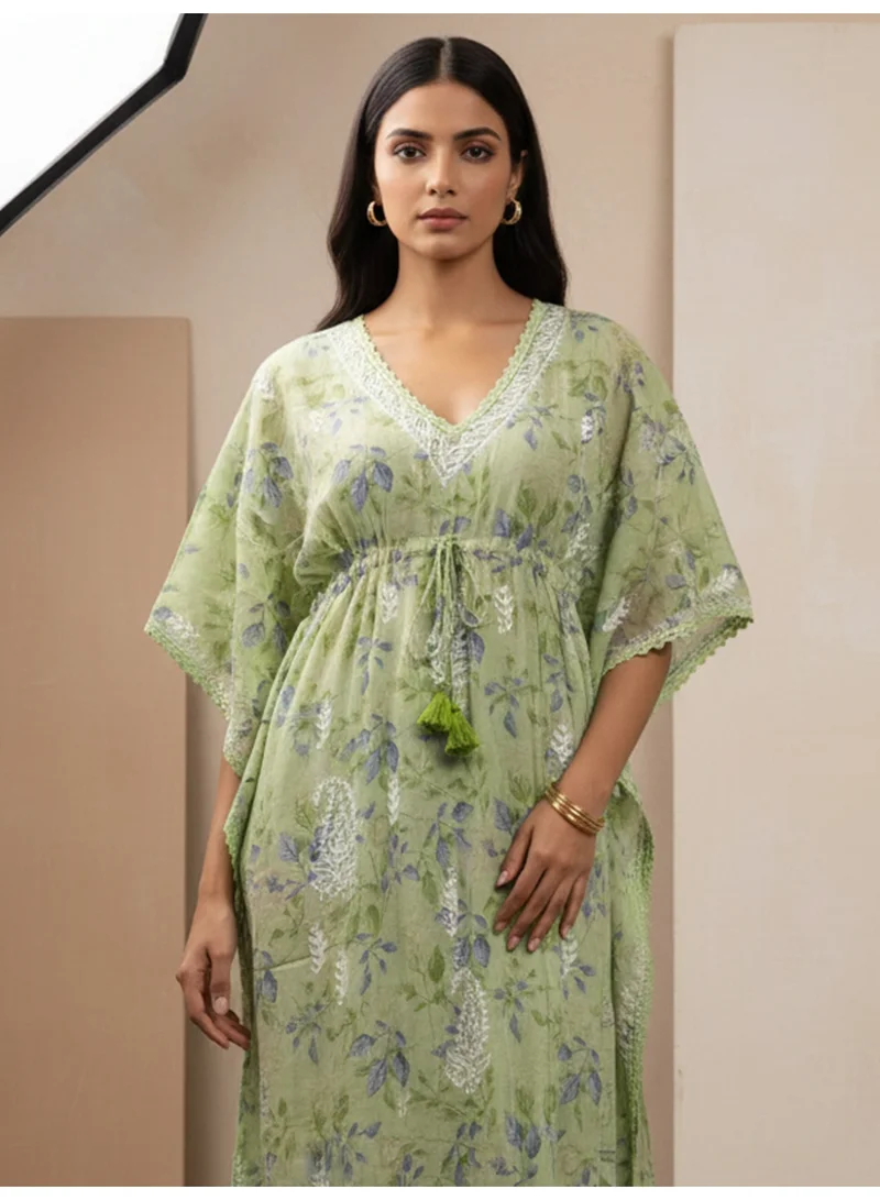 الايا قفطان قطن شيكانكاري مطرز يدوياً-AL3833