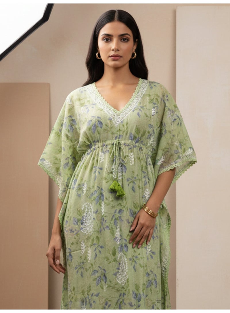 Alaya Hand Embroidered Chikankari Cotton Kaftan-AL3833 - Image 2