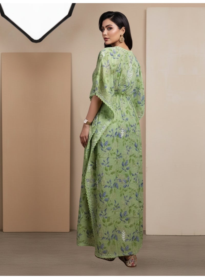 Alaya Hand Embroidered Chikankari Cotton Kaftan-AL3833 - Image 4