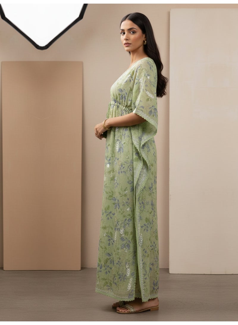 Alaya Hand Embroidered Chikankari Cotton Kaftan-AL3833 - Image 3