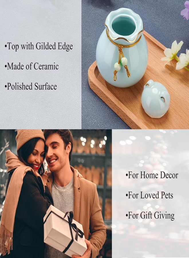 SOITIS Pet Memorial Urn for Cat or Dog Ashes - 3.54"x3.15" Elegant Ceramic Keepsake with Cat-Shaped Lid & Gold Trim, Small Blue Urn for Pet Ashes - Image 4