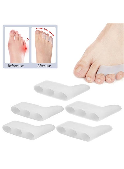 Pinky Toe Separator and Protectors, 3-Holes Toe Separators for Overlapping Toe, for Curled Pinky Toes Correct and Protect, Pain Relief from Friction 5 Pairs (Clear)