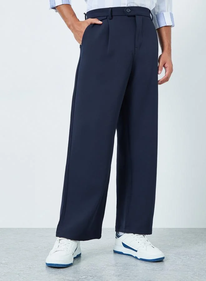 Men Navy Blue Wide Leg Trousers
