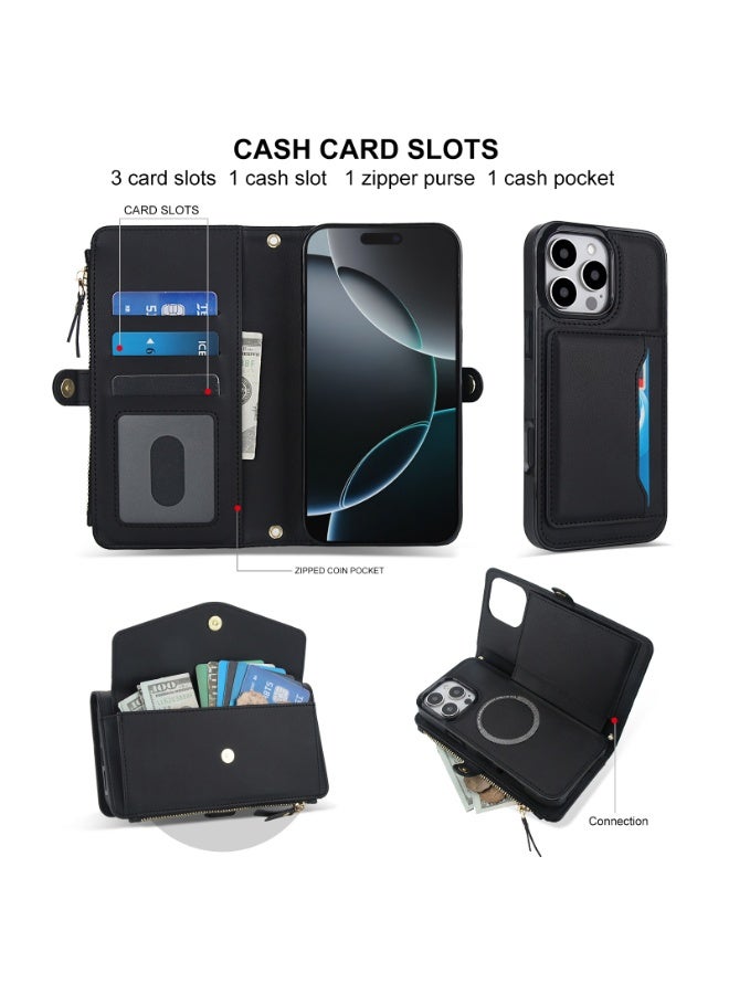 Crossbody iPhone 16 Pro/Pro Max Wallet Phone Case with Shoulder Strap, Leather Wallet Bag with Card Holder, Shockproof Protection Wallet Handbag, Kickstand Cover Phone Case  - Image 4