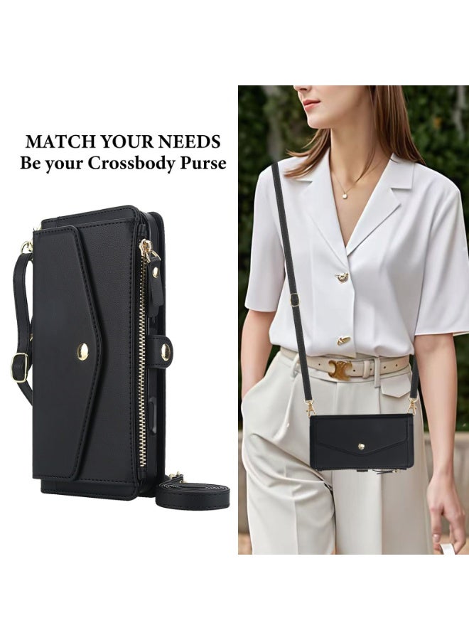 Crossbody iPhone 16 Pro/Pro Max Wallet Phone Case with Shoulder Strap, Leather Wallet Bag with Card Holder, Shockproof Protection Wallet Handbag, Kickstand Cover Phone Case  - Image 2