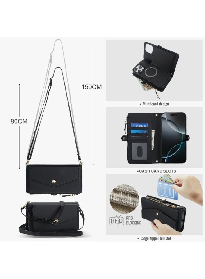 Luxury Crossbody Phone Bag Case, iPhone 16 Pro/Pro Max, Leather Wallet Case, Detachable Strap (Shockproof & Kickstand) - Image 5