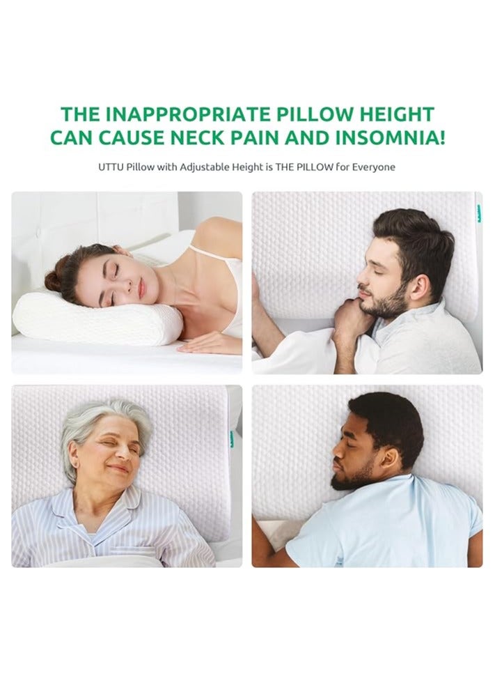UTTU Cervical Pillow for Neck Strain Relief, Memory Foam Neck Pillow for Sleeping, Contour Cooling Pillow for Side Sleeper, Adjustable Orthopedic Sandwich Pillow, Queen(23.6"×14"×4.7"/3.9")  - Image 3