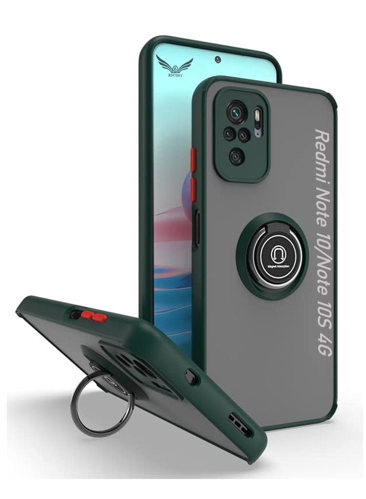 BORTONY Xiaomi Redmi Note 10/10S 4G Case Shockproof with Ring Kickstand Anti-Scratch Frosted Translucent Anti-Fingerprint Protective Cover - Image 1
