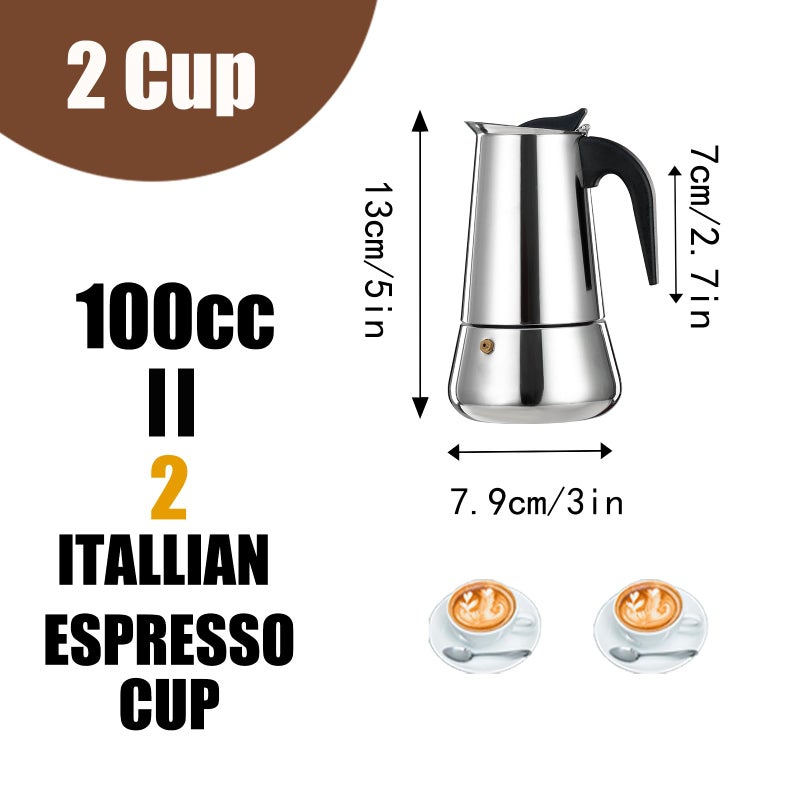 DITOSH 2 Cup Stovetop Espresso Maker Stainless Steel Moka Pot Stove Top Percolator Italian Coffee Makers Capable Mocha Greca Machine Cafe Classic Induction Cookers for Home and Camping 100ml 3.3oz - Image 3