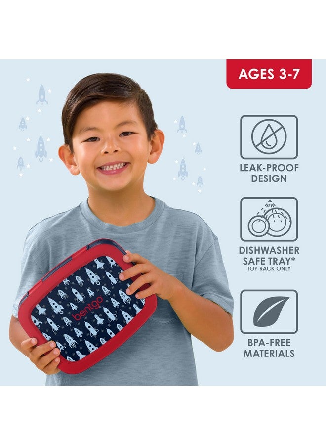 Bentgo Kids Prints Leak-Proof, 5-Compartment Bento-Style Kids Lunch Box - Ideal Portion Sizes for Ages 3-7, Durable, Drop-Proof, Dishwasher Safe, & Made with BPA-Free Materials (Rocket) - Image 2