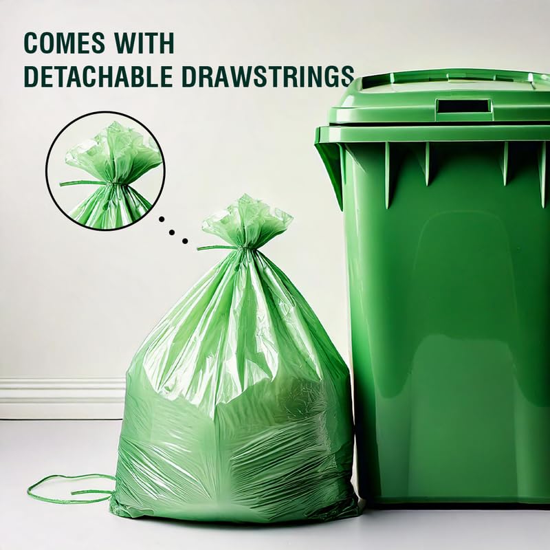 Beco Eco-Friendly Garbage Bags | 300 Pcs | Small- 17 x 19 Inches | 30 Bags x 10 Rolls | Green | Dustbin/Trash Bags with Detachable Drawstrings | For Dry & Wet waste - Image 4