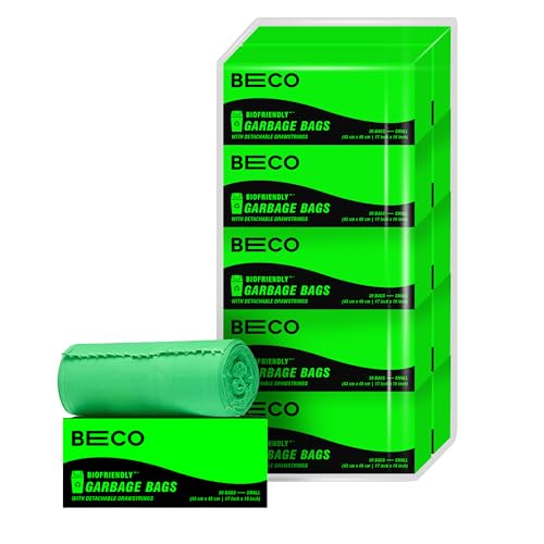 Beco Eco-Friendly Garbage Bags | 300 Pcs | Small- 17 x 19 Inches | 30 Bags x 10 Rolls | Green | Dustbin/Trash Bags with Detachable Drawstrings | For Dry & Wet waste - Image 1