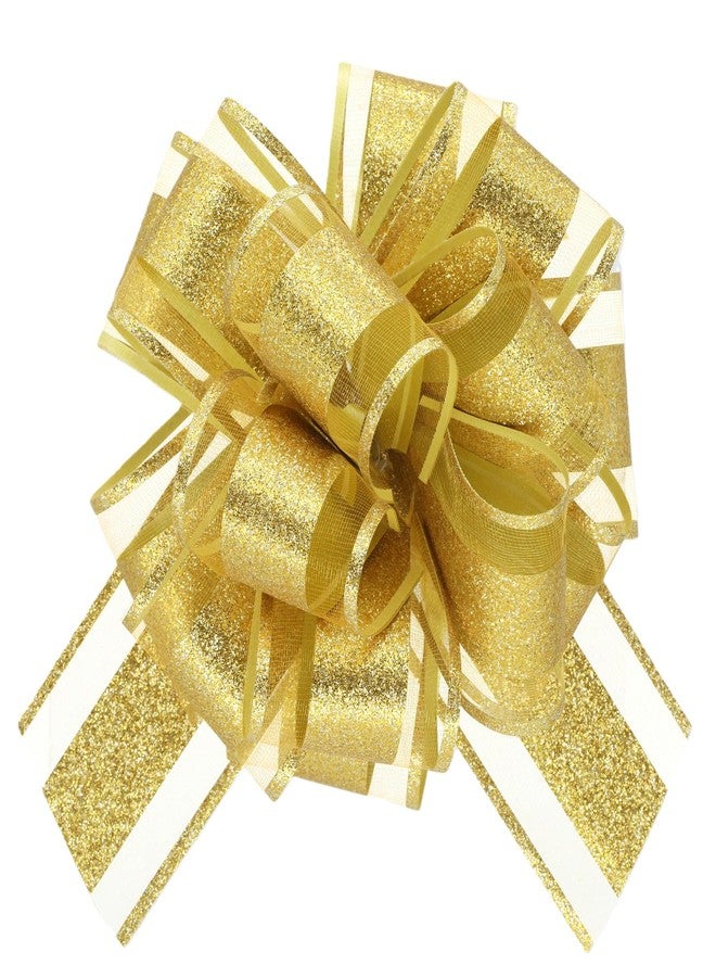 WEWILUCK Pull Bows for Gift Wrapping, Gold Glitter Bows for Birthday, Christmas, and New Year, 8 PCS 6 Inches Gift Bows with Ribbon for Any Decoration - Image 1