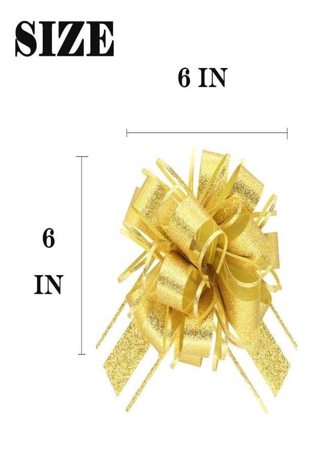 WEWILUCK Pull Bows for Gift Wrapping, Gold Glitter Bows for Birthday, Christmas, and New Year, 8 PCS 6 Inches Gift Bows with Ribbon for Any Decoration - Image 3