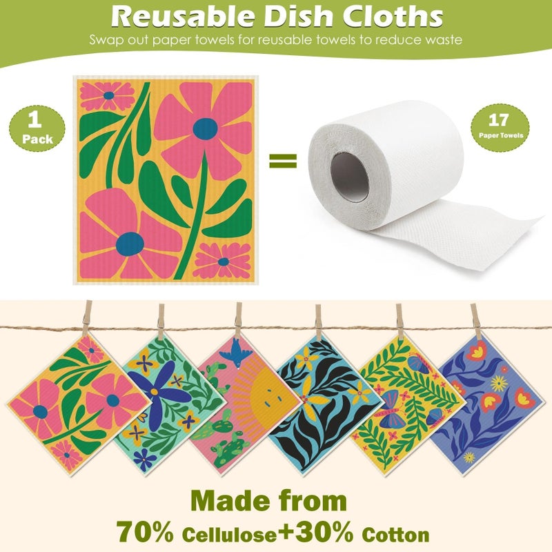 Revahope 6 Packs Swedish Paper Cloths for Kitchen, Reusable Paper Towels Washable Dish Rags, Highly Absorbent Kitchen Towels Quick Drying Swedish Sponge Cleaning Dish Cloths (Hawaiian Style) - Image 3