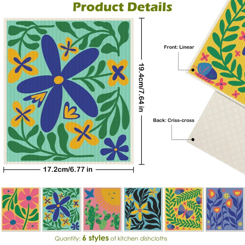 Revahope 6 Packs Swedish Paper Cloths for Kitchen, Reusable Paper Towels Washable Dish Rags, Highly Absorbent Kitchen Towels Quick Drying Swedish Sponge Cleaning Dish Cloths (Hawaiian Style) - Image 2