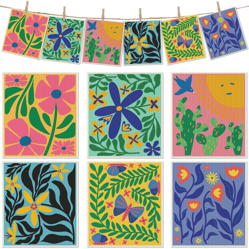 Revahope 6 Packs Swedish Paper Cloths for Kitchen, Reusable Paper Towels Washable Dish Rags, Highly Absorbent Kitchen Towels Quick Drying Swedish Sponge Cleaning Dish Cloths (Hawaiian Style) - Image 1
