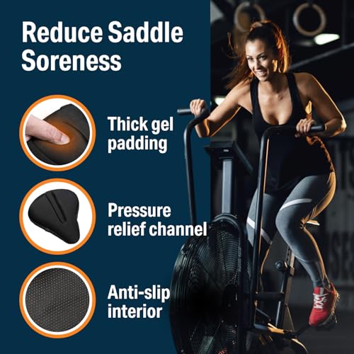 Bikeroo Comfort Bike Seat Cushion - Black Narrow Padded Gel Cover for Exercise, Mountain & Road Bikes, Universal Fit for Peloton & Stationary Bikes - Image 2