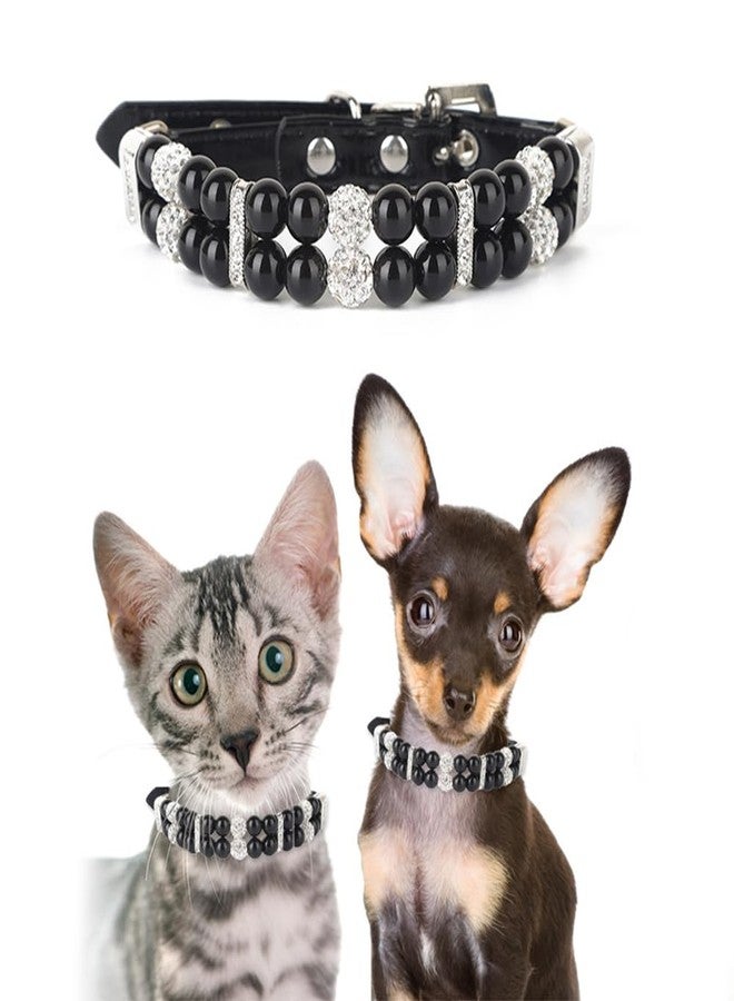 Weimostar Pearl Dog Collars for Small Dogs, Bling Rhinestone Cat Necklace Cute Crystal Puppy Collars for Small Medium Female Dogs Girl Kitten, Diamond Pet Jewel for Wedding Birthday Party Gift, Black M - Image 1