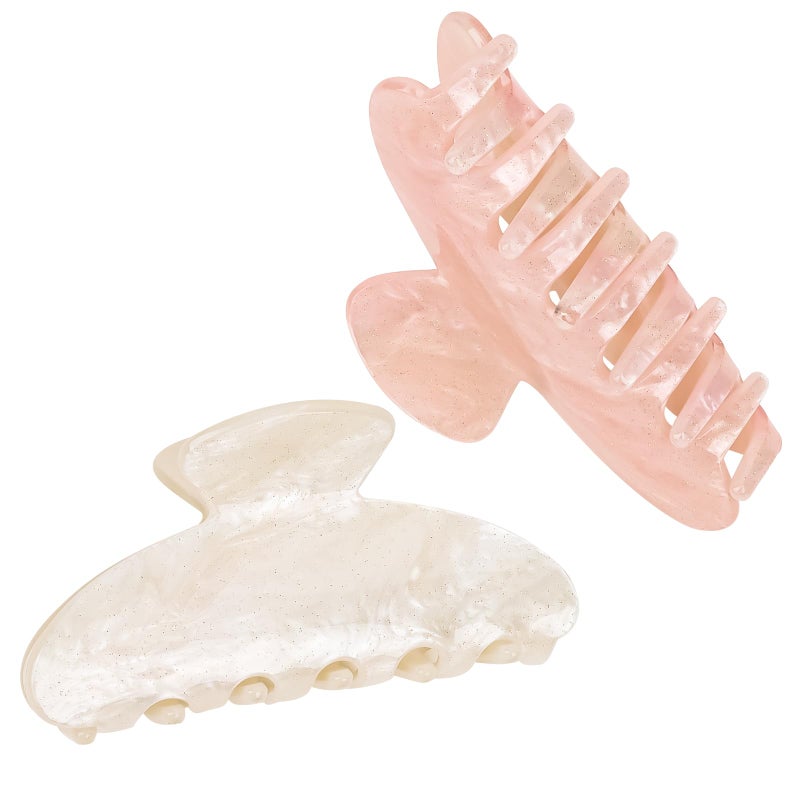 ACO-UINT 2 Pack Hair Claw Clips for Women Acrylic Claw Clips for Thick Hair Non-slip Clip for Hair Large Claws Hair Accessories for Women and Girlsï¼ˆWhite&Pink - Image 1