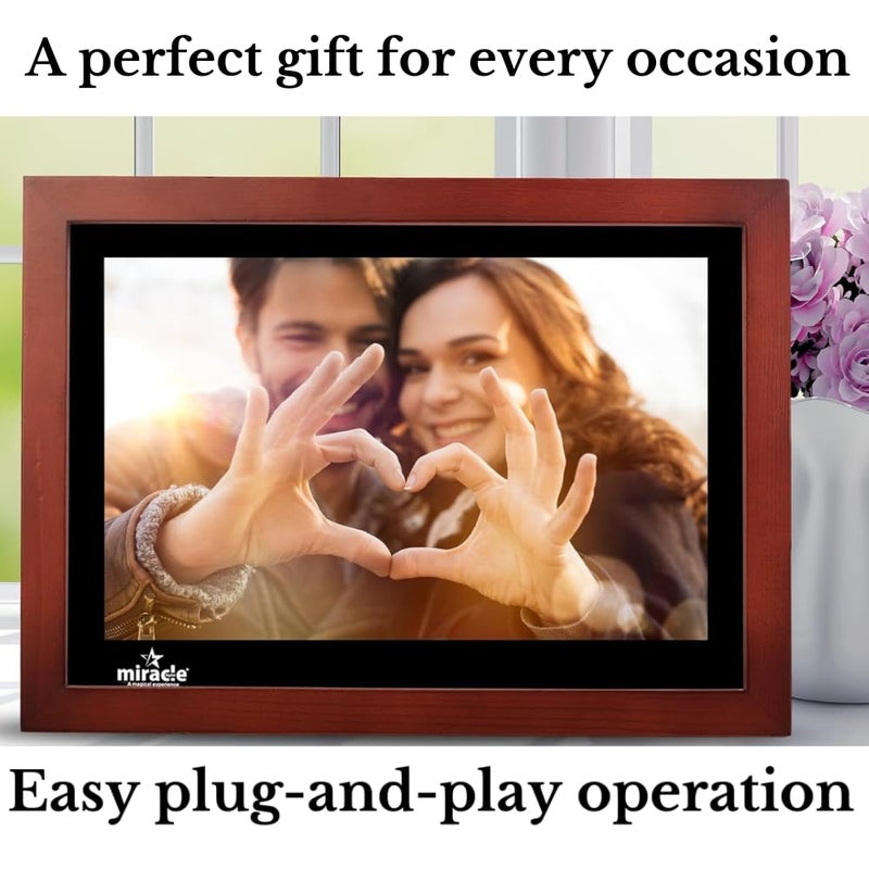miracle digital 17 inch HDMI Wooden Dark Hi-Def Digital Photo Frame with Premium Mirror Finish,USB,SD Card,USB, Remote Photos Slide Show,Video in-Built 8GB Memory 2GB RAM Built-in 2 Stereo Speakers - Image 2
