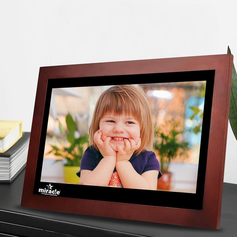 miracle digital 17 inch HDMI Wooden Dark Hi-Def Digital Photo Frame with Premium Mirror Finish,USB,SD Card,USB, Remote Photos Slide Show,Video in-Built 8GB Memory 2GB RAM Built-in 2 Stereo Speakers - Image 3