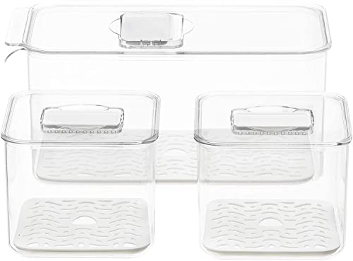 Slideep Food Storage Containers Produce Saver with Lids, Stackable Refrigerator Freezer Organizer Bins with Removable Drain Tray, Fridge Fresh Keeper for Veggie, Berry, Fruits, Vegetables 3 Pack - Image 5