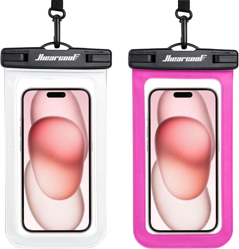Hiearcool Universal Waterproof Phone Pouch,IPX8 Cell Phone Waterproof Case Up to 8.3" for iPhone 17 16 15 14 13 Pro Max,Beach Essentials Vacation Must Haves-Clear&Bright Red-2Pack - Image 1