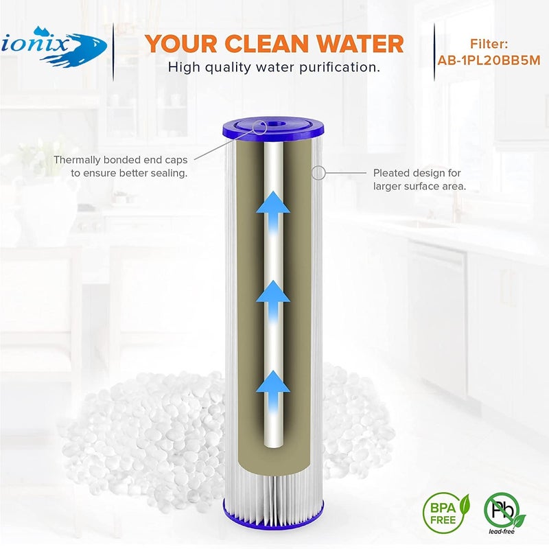 IONIX فلاتر مياه IONIX المطوية لتنقية مياه المنزل خزان فلتر المياه فلتر خزان للمياه العلوية حتى تصنيف تنقية 1 ميكرون نظام تنقية IONIX المطوي - Image 2