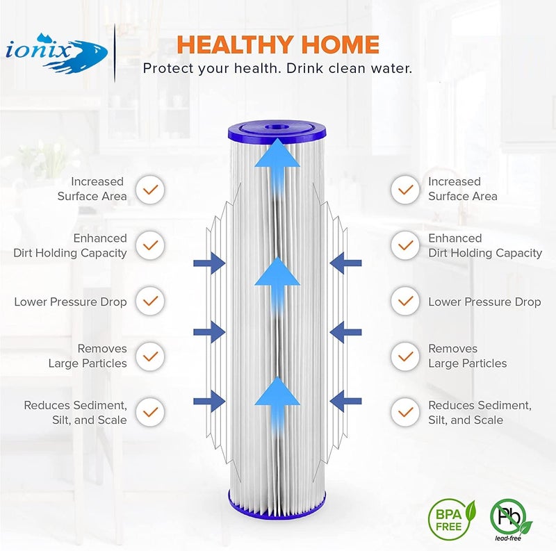 IONIX فلاتر مياه IONIX المطوية لتنقية مياه المنزل خزان فلتر المياه فلتر خزان للمياه العلوية حتى تصنيف تنقية 1 ميكرون نظام تنقية IONIX المطوي - Image 3