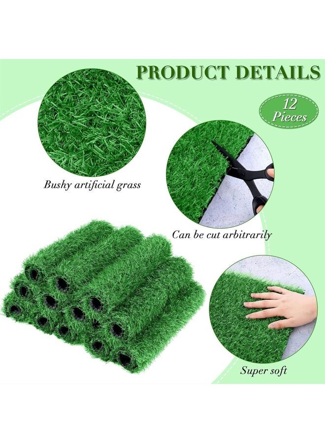 12PCS-Artificial Grass Mat Square 12 x 12 Inch Fake Turf Patch Indoor Outdoor Garden Lawn Patio Balcony Synthetic Turf Mat Realistic Grass Rug for Crafts Miniature Garden DIY - Image 2